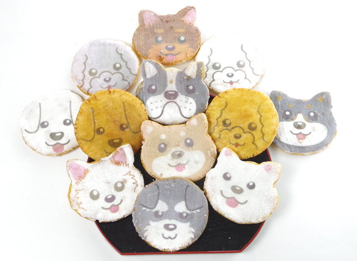 犬の形お菓子通販（犬モチーフのせんべい）「福々いぬ煎餅・わんべい」のページ